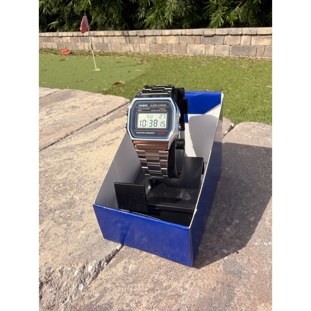 Casio A158WA-1CR Classic Digital Watch Silver Stainless Steel Retro Square Face